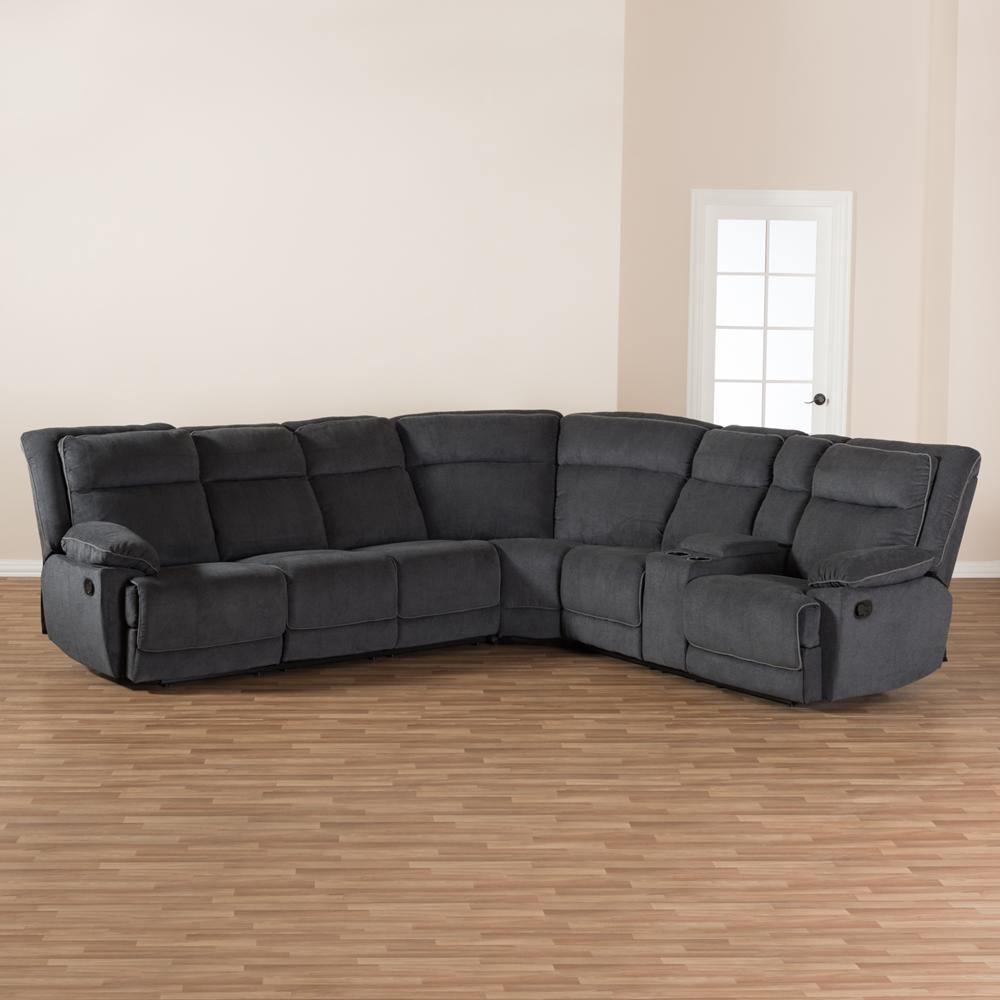 Sabella Modern and Contemporary Dark Grey and Light Grey Two-Tone Fabric 7-Piece Reclining Sectional FredCo