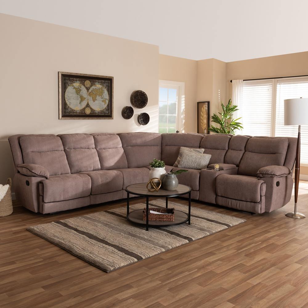Sabella Modern and Contemporary Light Brown Fabric 7-Piece Reclining Sectional FredCo