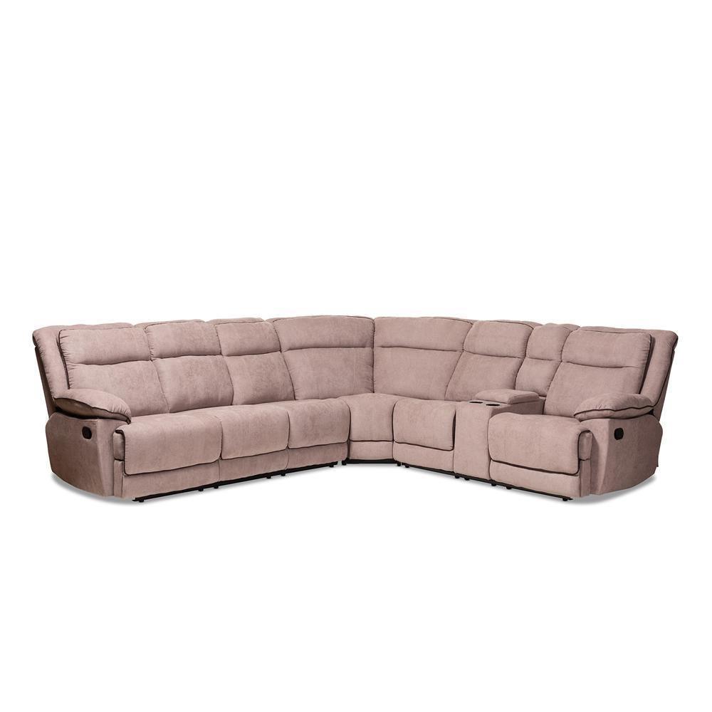 Sabella Modern and Contemporary Light Brown Fabric 7-Piece Reclining Sectional FredCo