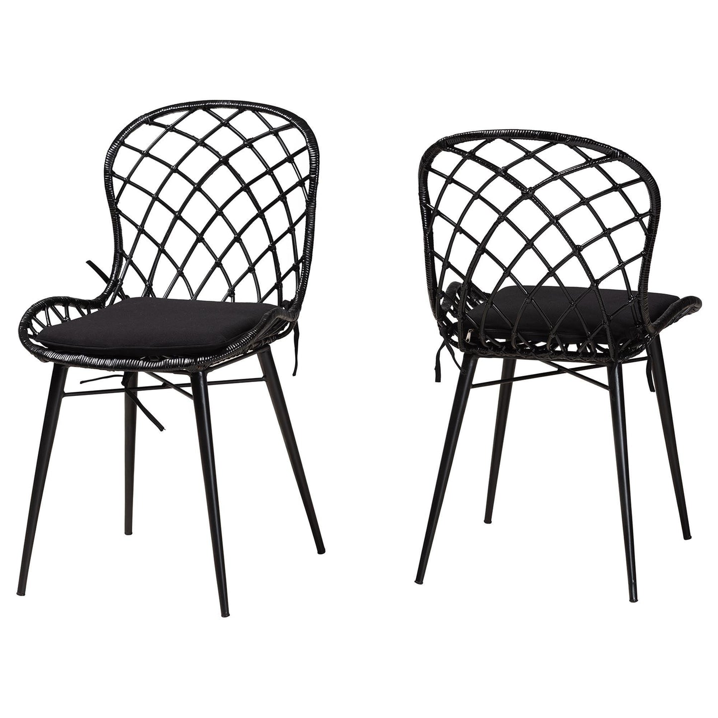 Sabelle Modern Bohemian Black Finished Rattan and Metal Dining Chair FredCo