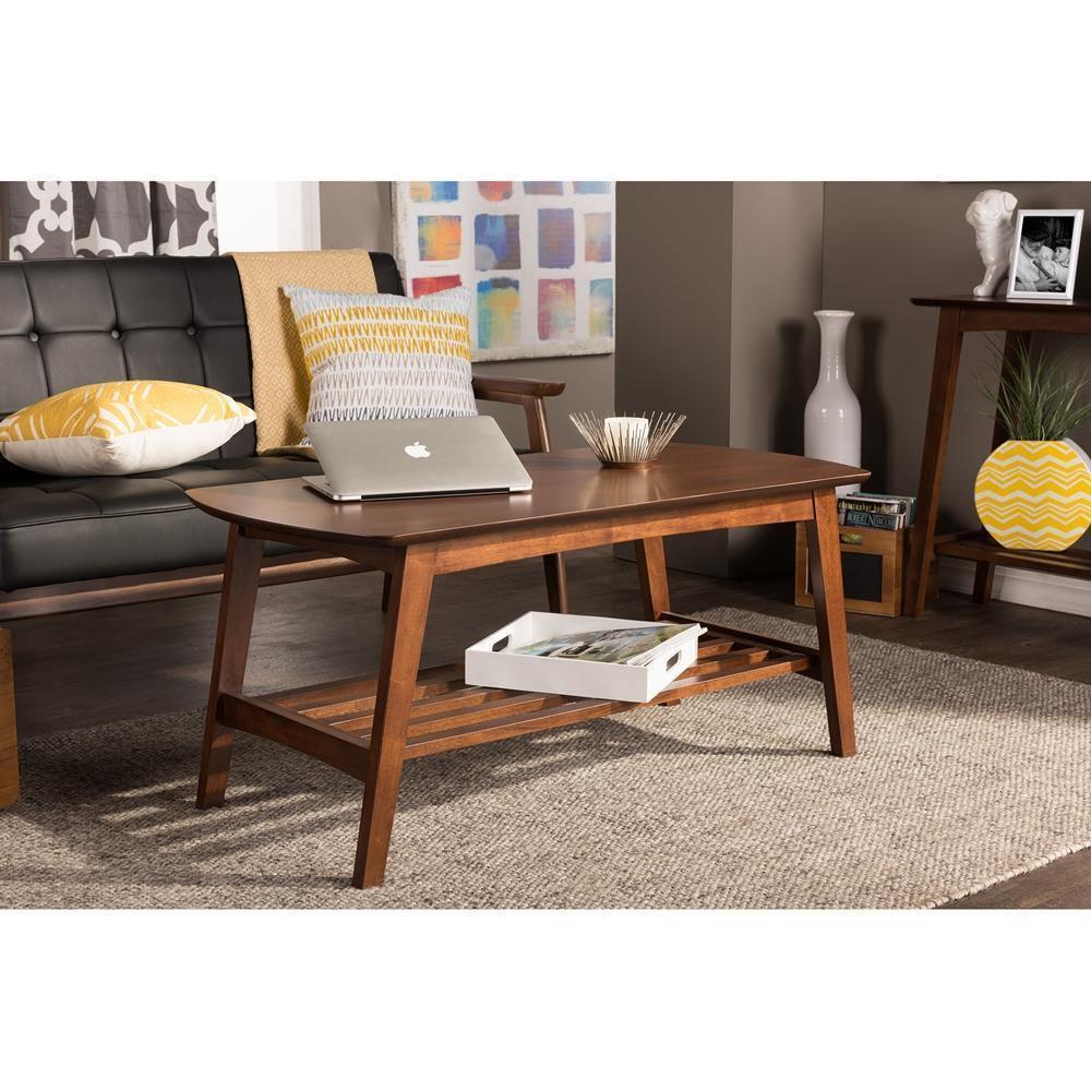 Sacramento Mid-century Modern Scandinavian Style Dark Walnut Coffee Table FredCo