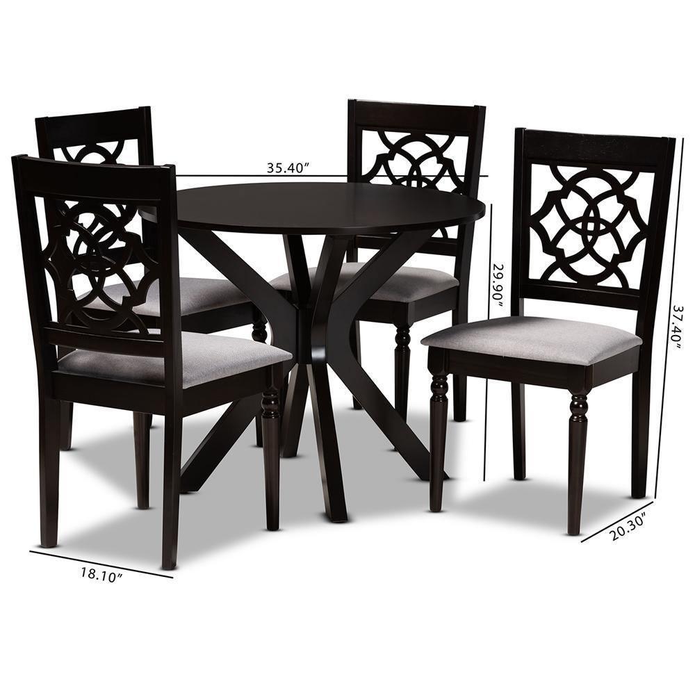 Sadie Modern and Contemporary Grey Fabric Upholstered and Dark Brown Finished Wood 5-Piece Dining Set FredCo