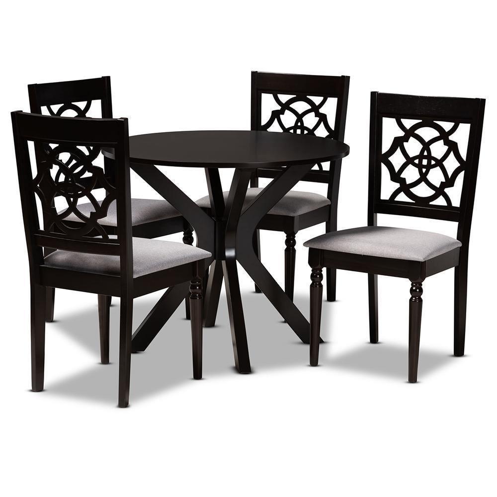 Sadie Modern and Contemporary Grey Fabric Upholstered and Dark Brown Finished Wood 5-Piece Dining Set FredCo