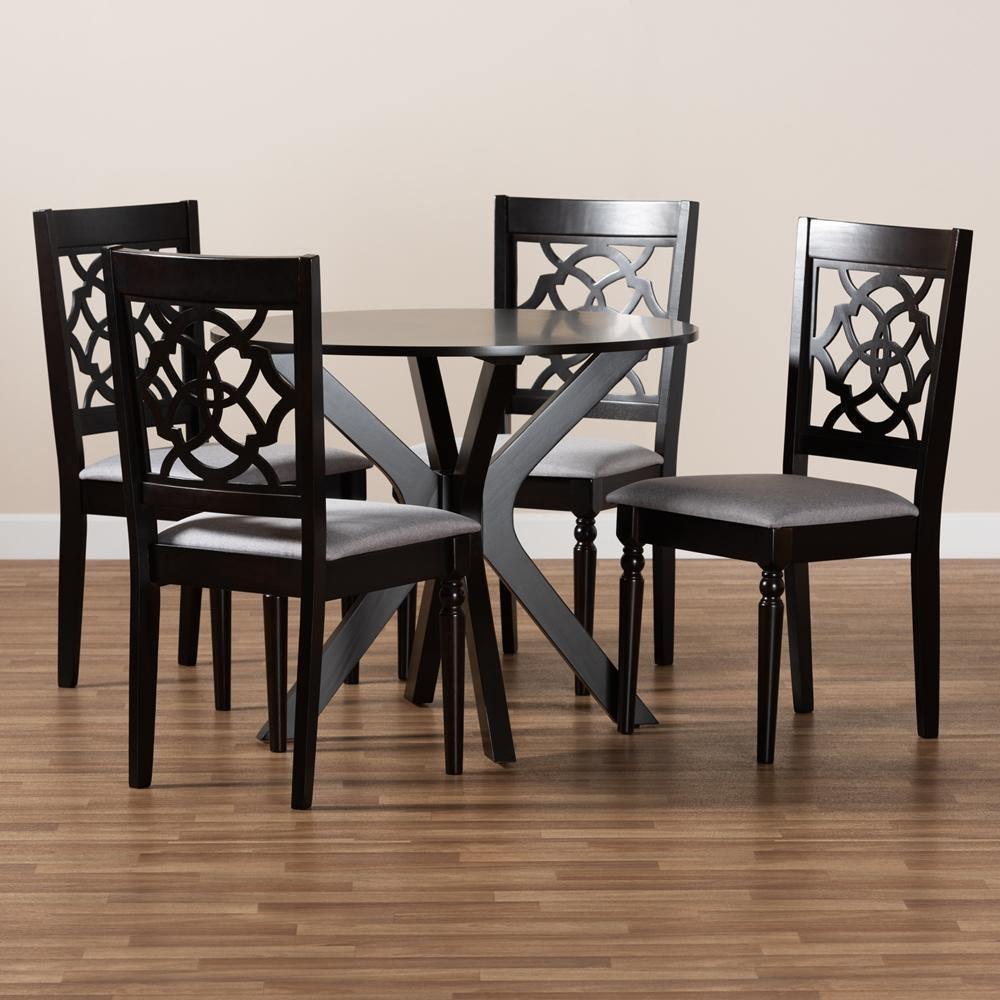 Sadie Modern and Contemporary Grey Fabric Upholstered and Dark Brown Finished Wood 5-Piece Dining Set FredCo