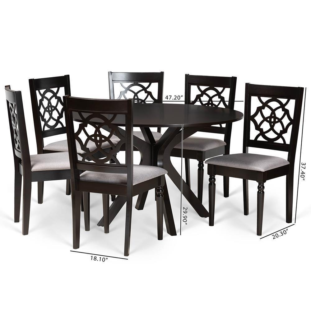 Sadie Modern and Contemporary Grey Fabric Upholstered and Dark Brown Finished Wood 7-Piece Dining Set FredCo