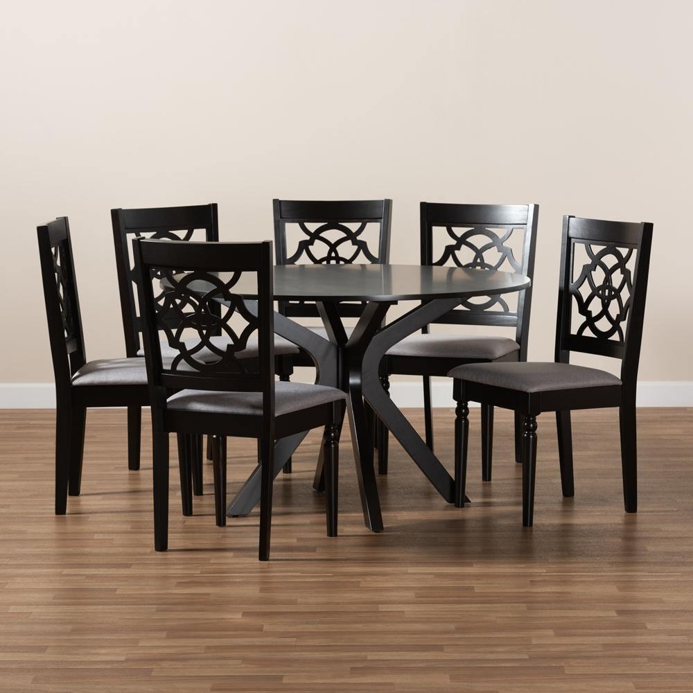Sadie Modern and Contemporary Grey Fabric Upholstered and Dark Brown Finished Wood 7-Piece Dining Set FredCo
