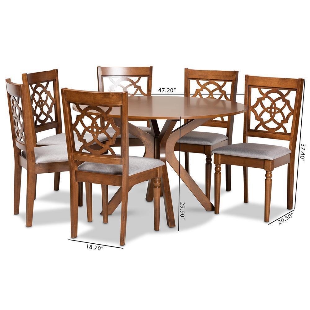 Sadie Modern and Contemporary Grey Fabric Upholstered and Walnut Brown Finished Wood 7-Piece Dining Set FredCo