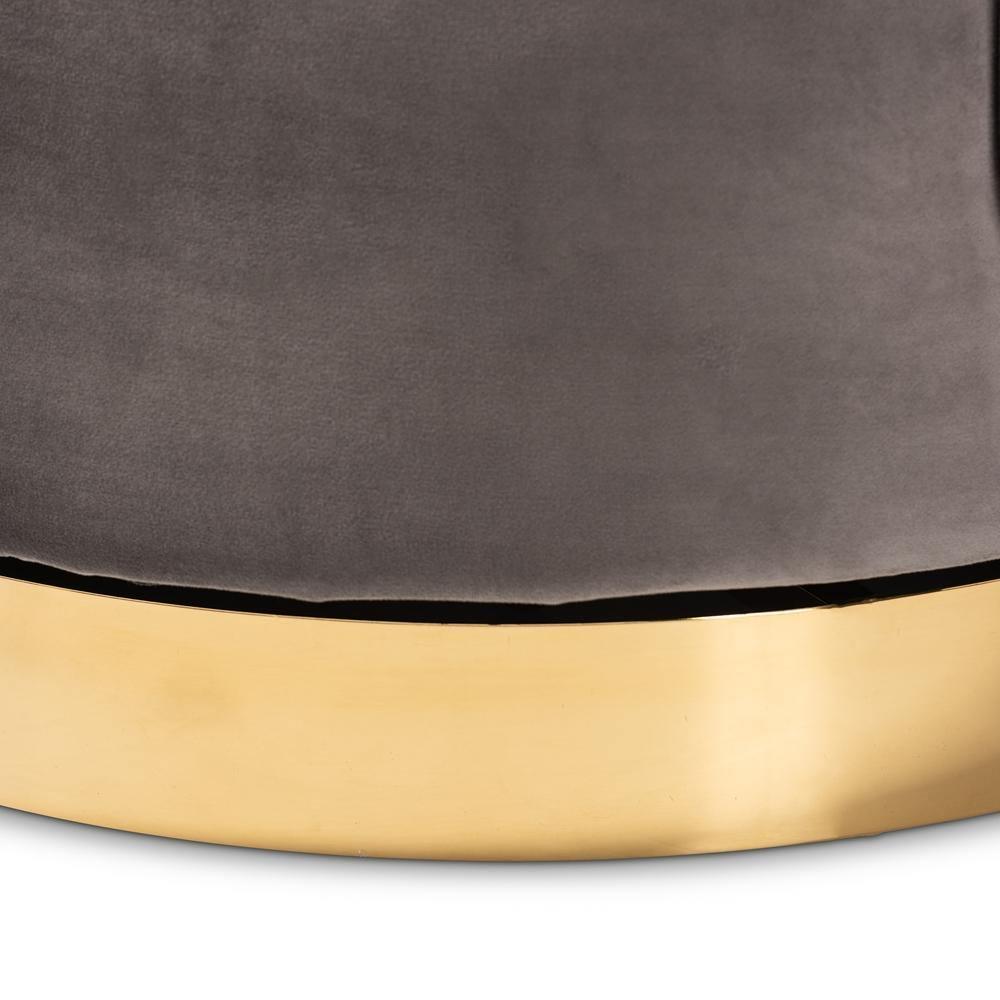 Saffi Glam and Luxe Grey Velvet Fabric Upholstered Gold Finished Swivel Accent Chair FredCo