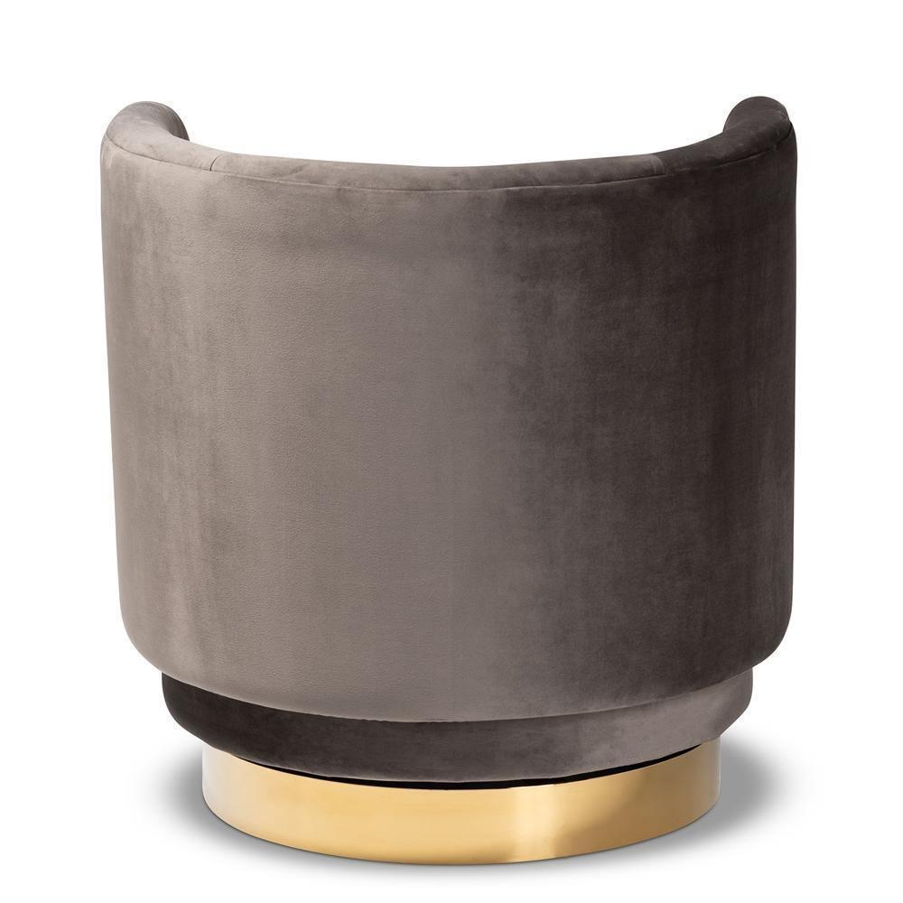 Saffi Glam and Luxe Grey Velvet Fabric Upholstered Gold Finished Swivel Accent Chair FredCo