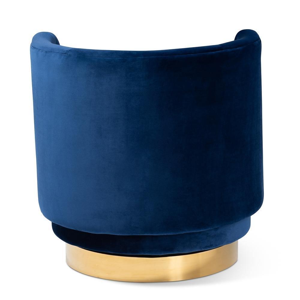 Saffi Glam and Luxe Royal Blue Velvet Fabric Upholstered Gold Finished Swivel Accent Chair FredCo