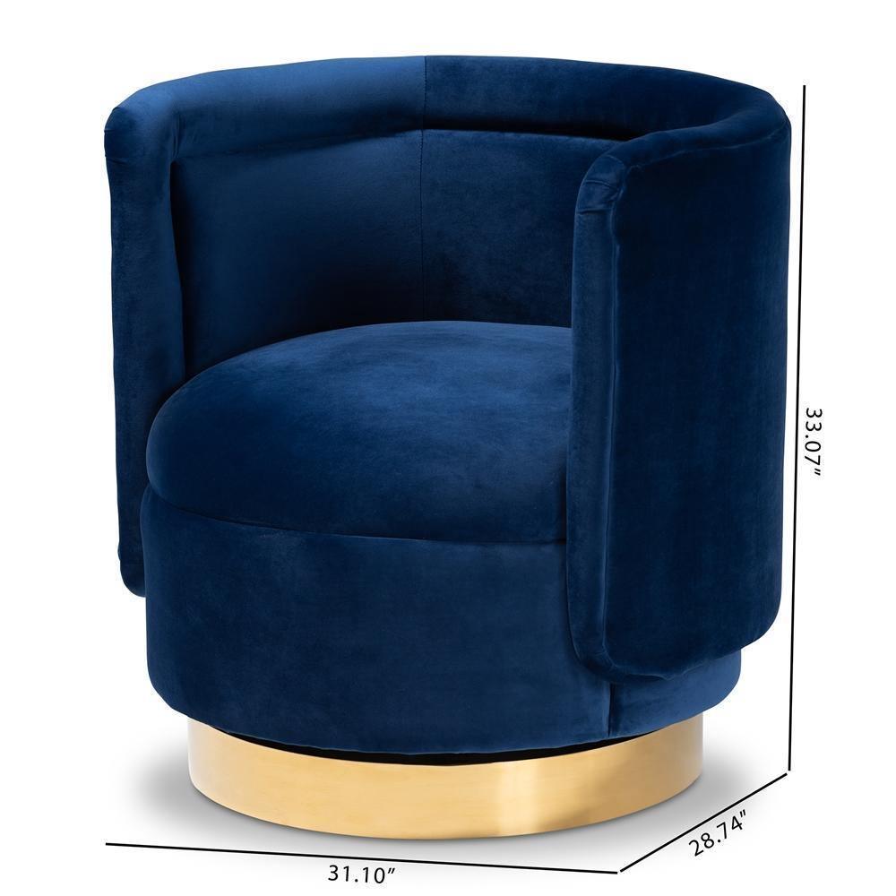 Saffi Glam and Luxe Royal Blue Velvet Fabric Upholstered Gold Finished Swivel Accent Chair FredCo