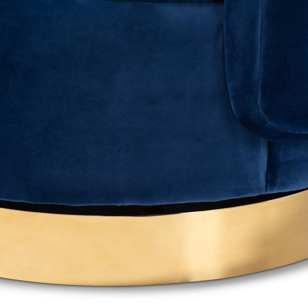 Saffi Glam and Luxe Royal Blue Velvet Fabric Upholstered Gold Finished Swivel Accent Chair FredCo