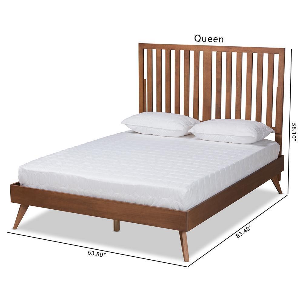 Saki Mid-Century Modern Walnut Brown Finished Wood Queen Size Platform Bed FredCo