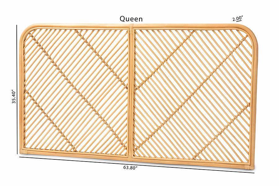 Sakina Modern Bohemian Natural Brown Rattan Queen Size Wall-mount Headboard FredCo