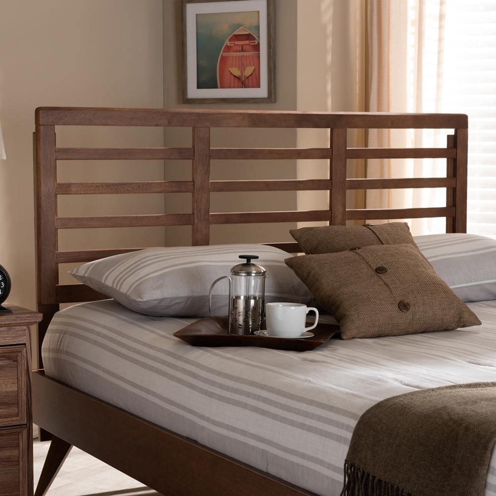 Salome Mid-Century Modern Walnut Brown Finished Wood King Size Open Slat Headboard FredCo