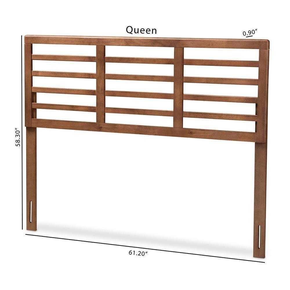 Salome Mid-Century Modern Walnut Brown Finished Wood King Size Open Slat Headboard FredCo