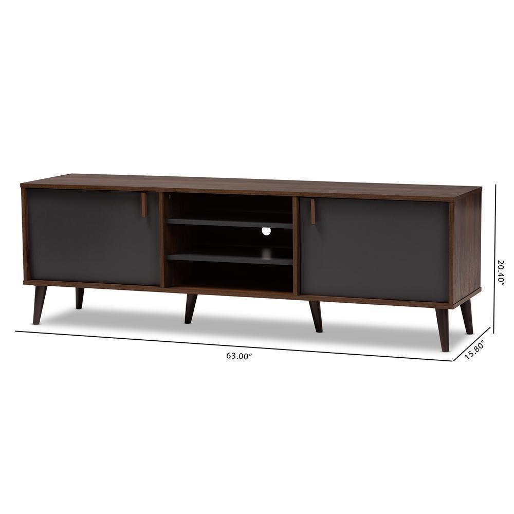 Samuel Mid-Century Modern Brown and Dark Grey Finished TV Stand FredCo