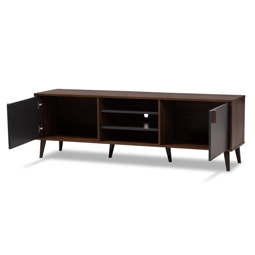 Samuel Mid-Century Modern Brown and Dark Grey Finished TV Stand FredCo