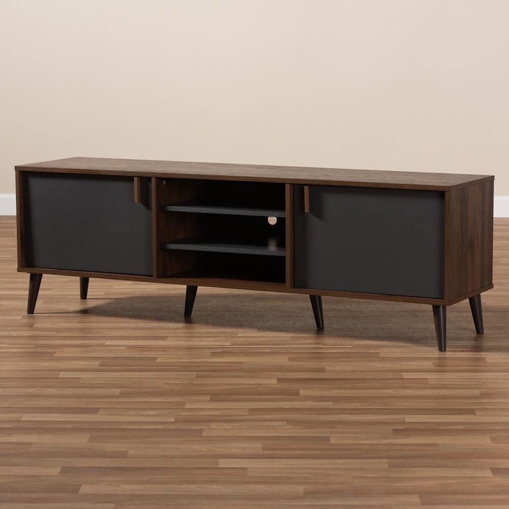 Samuel Mid-Century Modern Brown and Dark Grey Finished TV Stand FredCo