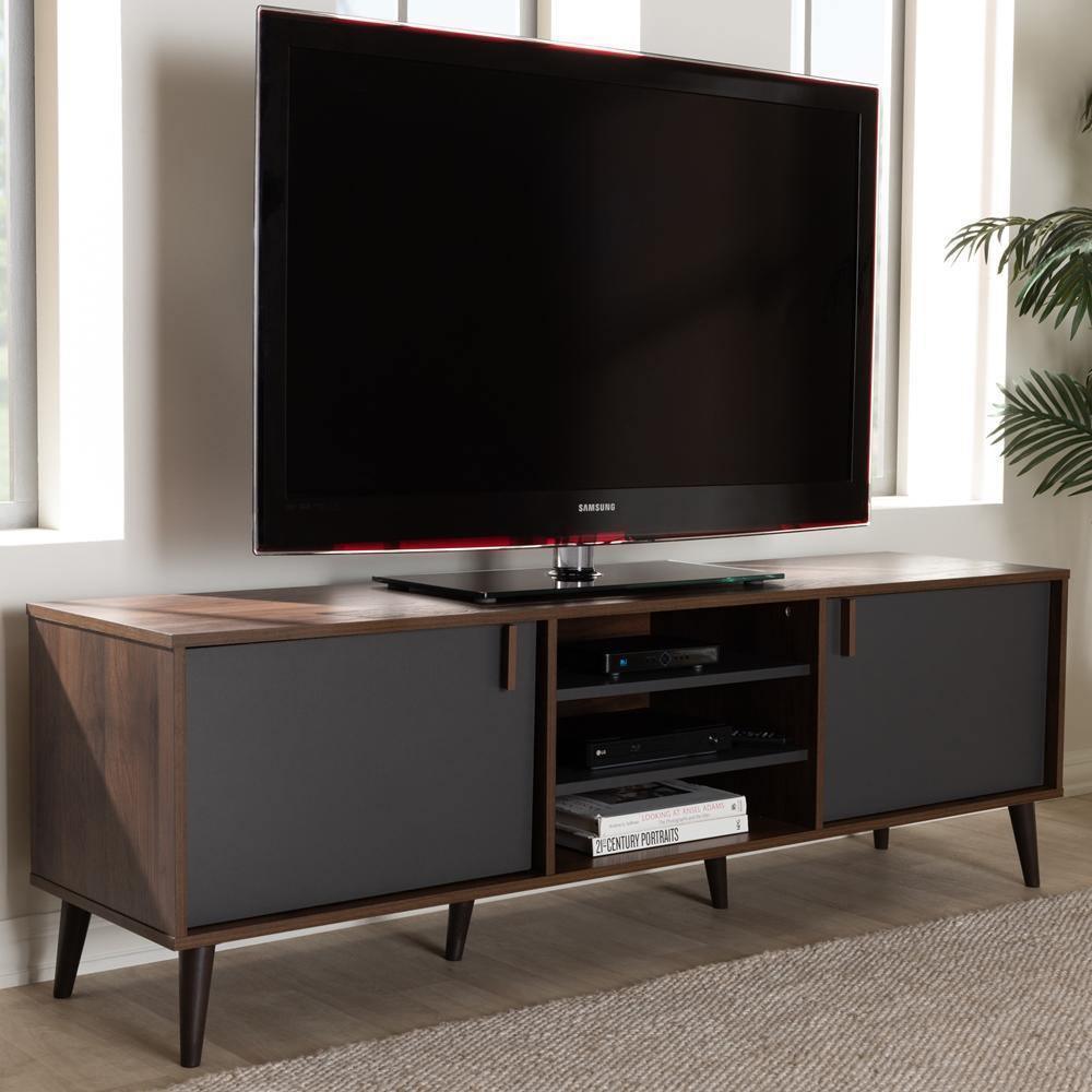 Samuel Mid-Century Modern Brown and Dark Grey Finished TV Stand FredCo