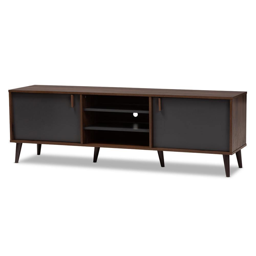 Samuel Mid-Century Modern Brown and Dark Grey Finished TV Stand FredCo