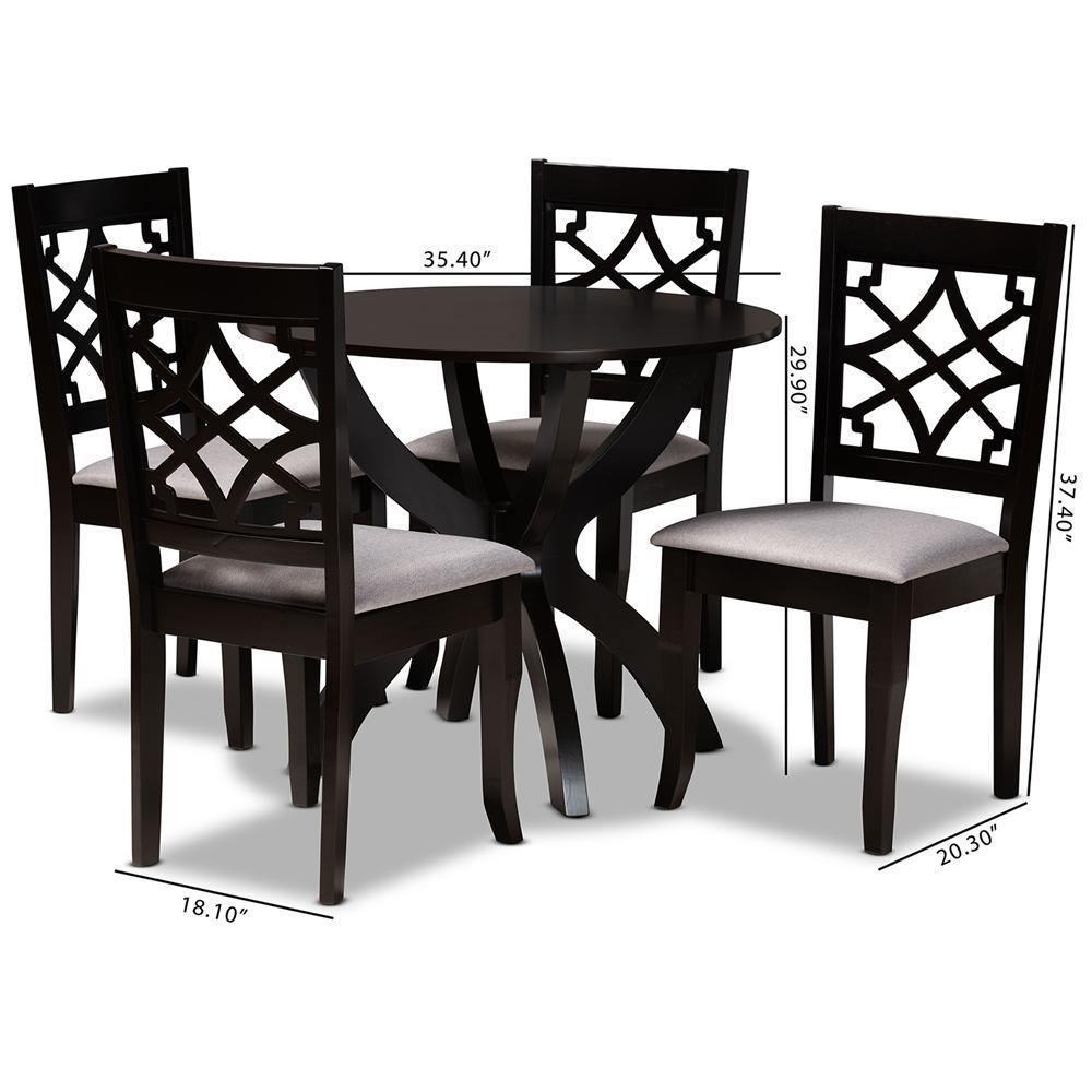 Sandra Modern and Contemporary Grey Fabric Upholstered and Dark Brown Finished Wood 5-Piece Dining Set FredCo