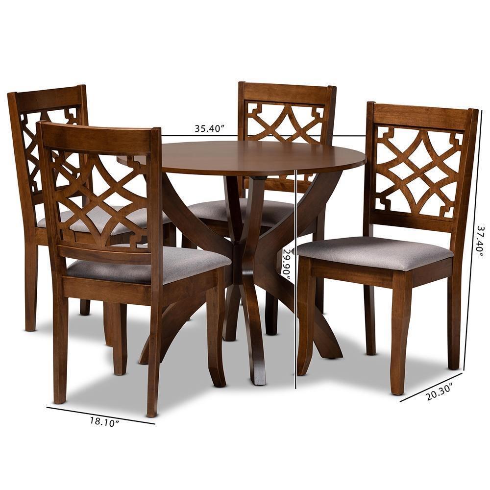 Sandra Modern and Contemporary Grey Fabric Upholstered and Walnut Brown Finished Wood 5-Piece Dining Set FredCo