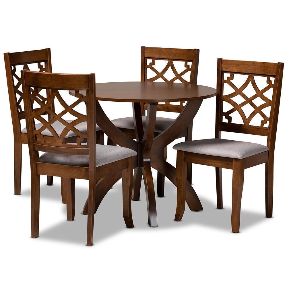 Sandra Modern and Contemporary Grey Fabric Upholstered and Walnut Brown Finished Wood 5-Piece Dining Set FredCo