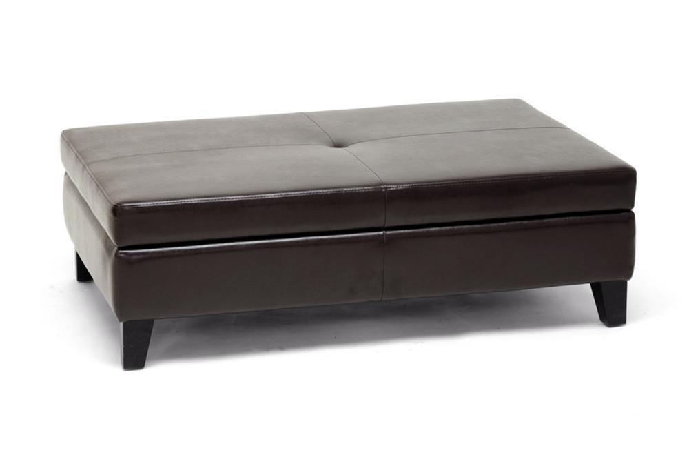 Sandusky Dark Brown Full Leather Cocktail Ottoman FredCo