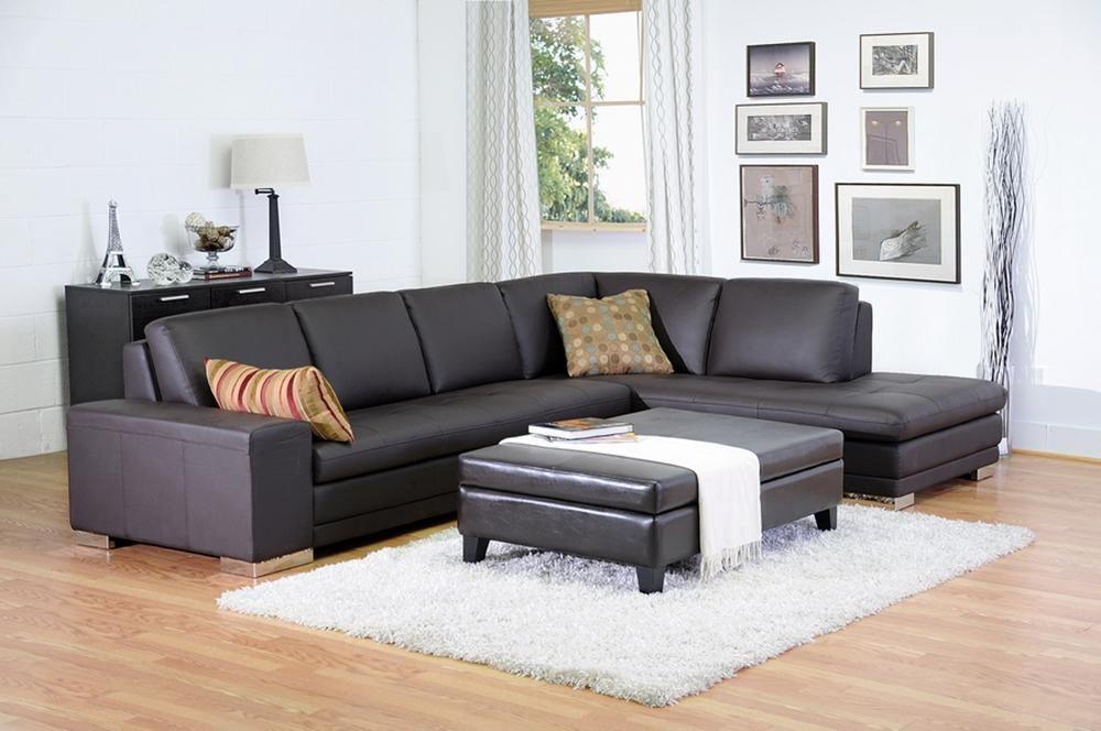 Sandusky Dark Brown Full Leather Cocktail Ottoman FredCo