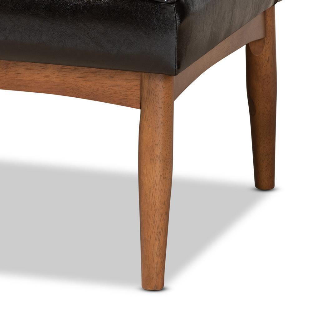 Sanford Mid-Century Modern Dark Brown Faux Leather Upholstered and Walnut Brown Finished Wood 2-Piece Dining Nook Banquette Set FredCo