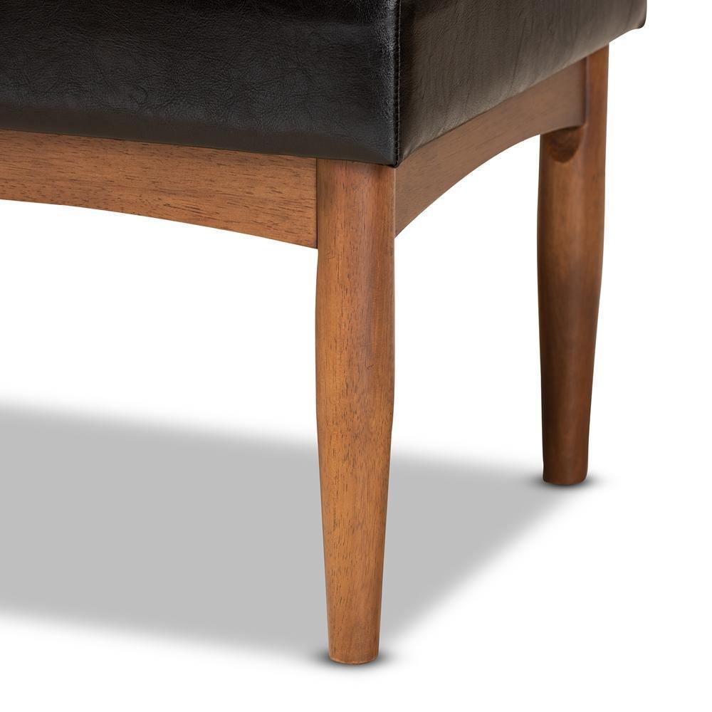 Sanford Mid-Century Modern Dark Brown Faux Leather Upholstered and Walnut Brown Finished Wood Dining Bench FredCo