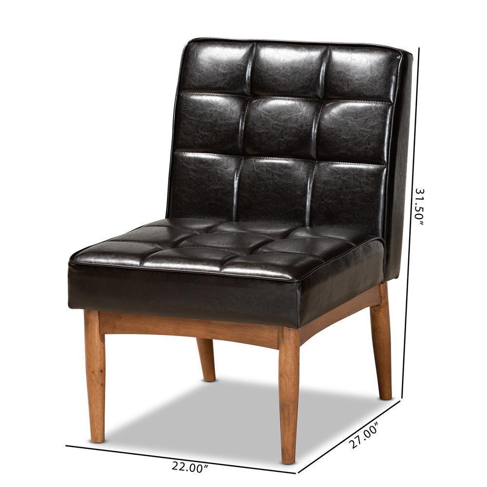 Sanford Mid-Century Modern Dark Brown Faux Leather Upholstered and Walnut Brown Finished Wood Dining Chair FredCo