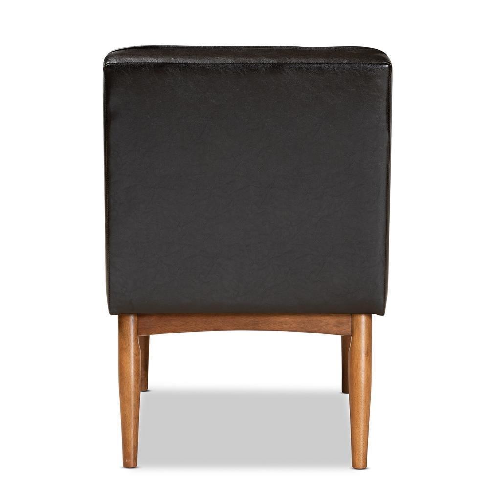 Sanford Mid-Century Modern Dark Brown Faux Leather Upholstered and Walnut Brown Finished Wood Dining Chair FredCo