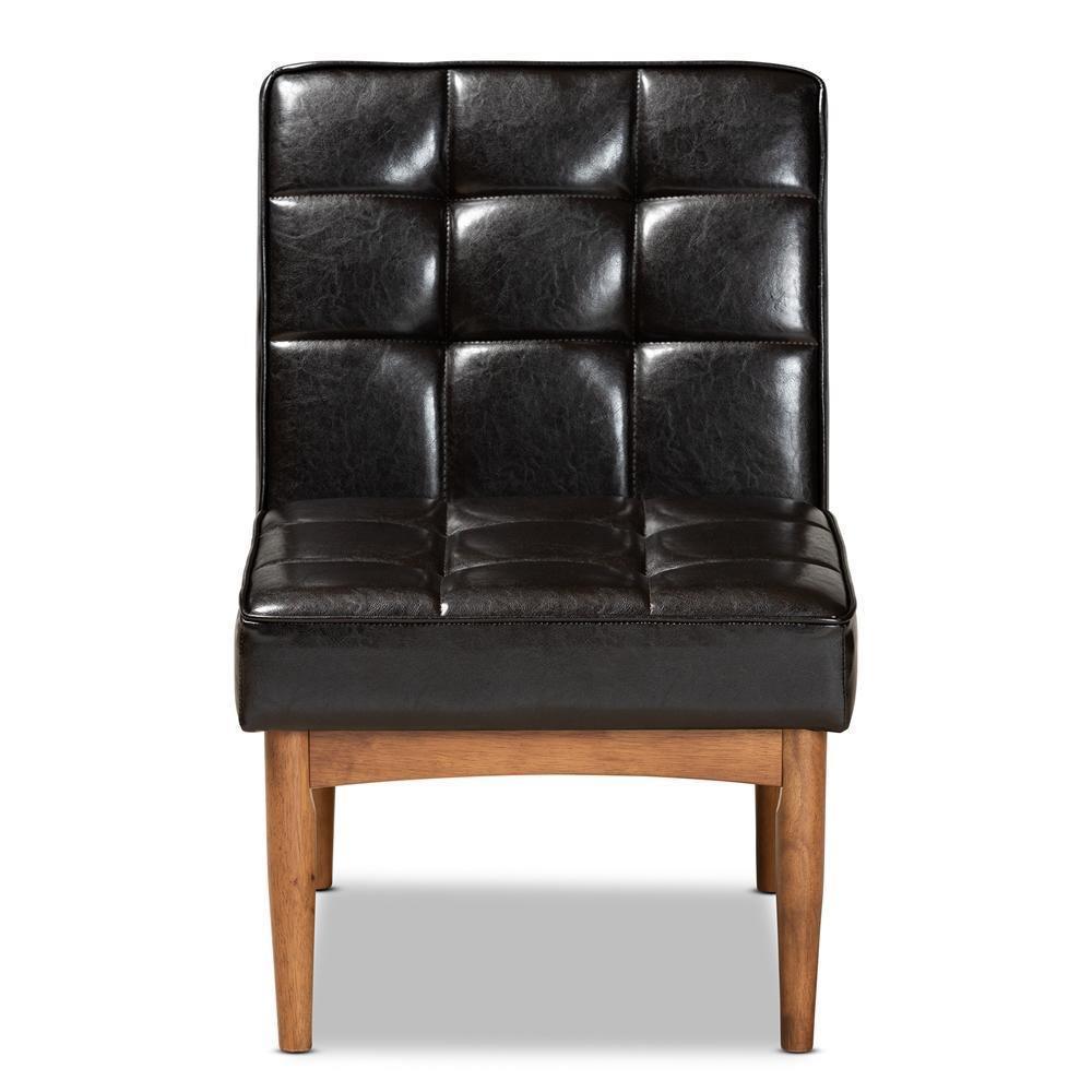 Sanford Mid-Century Modern Dark Brown Faux Leather Upholstered and Walnut Brown Finished Wood Dining Chair FredCo