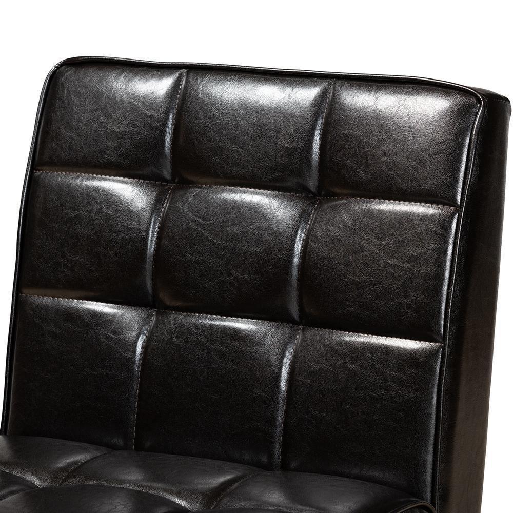 Sanford Mid-Century Modern Dark Brown Faux Leather Upholstered and Walnut Brown Finished Wood Dining Chair FredCo