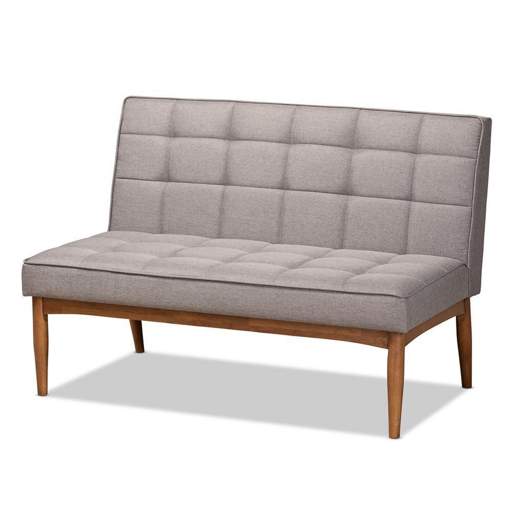 Sanford Mid-Century Modern Grey Fabric Upholstered and Walnut Brown Finished Wood 2-Piece Dining Nook Banquette Set FredCo