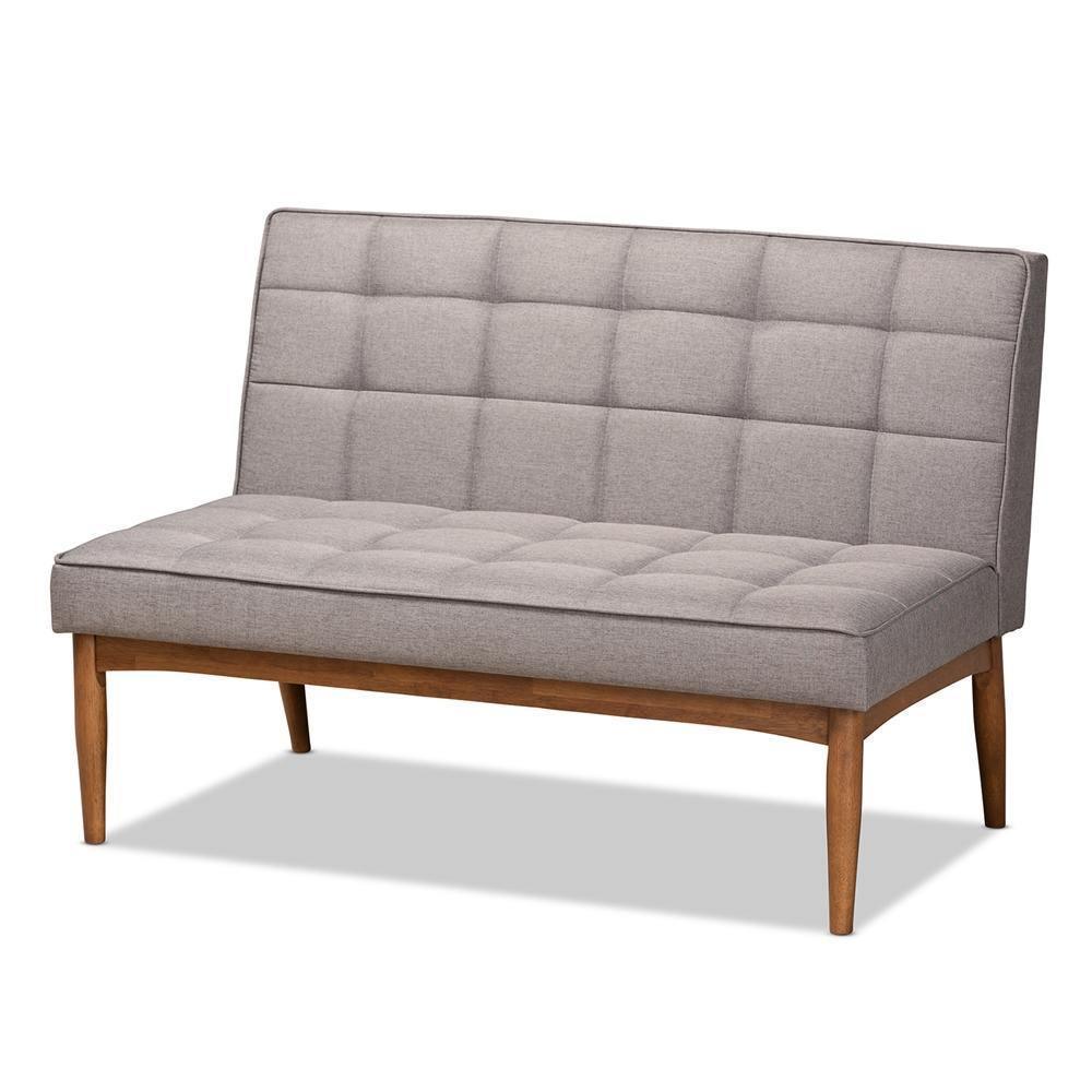 Sanford Mid-Century Modern Grey Fabric Upholstered and Walnut Brown Finished Wood 3-Piece Dining Nook Set FredCo
