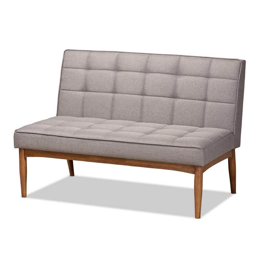 Sanford Mid-Century Modern Grey Fabric Upholstered and Walnut Brown Finished Wood 4-Piece Dining Nook Set FredCo