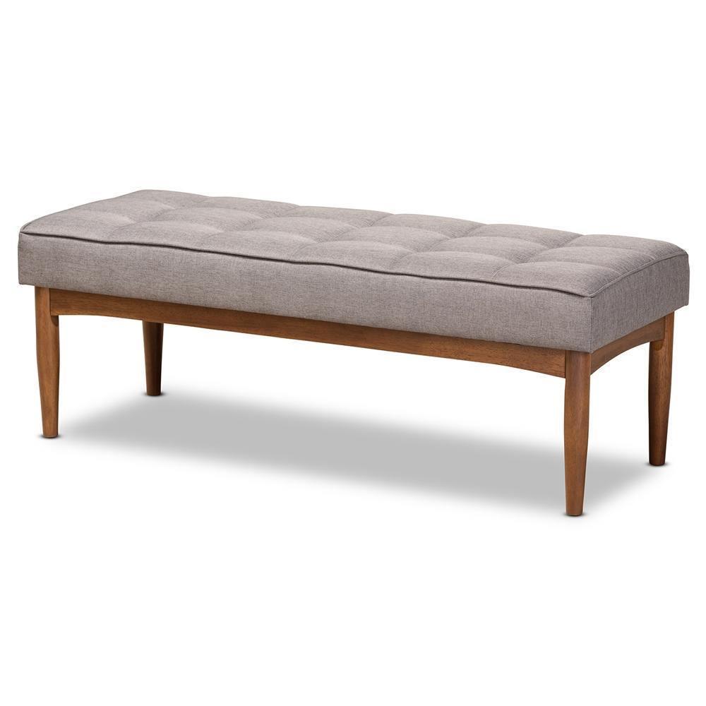 Sanford Mid-Century Modern Grey Fabric Upholstered and Walnut Brown Finished Wood 4-Piece Dining Nook Set FredCo