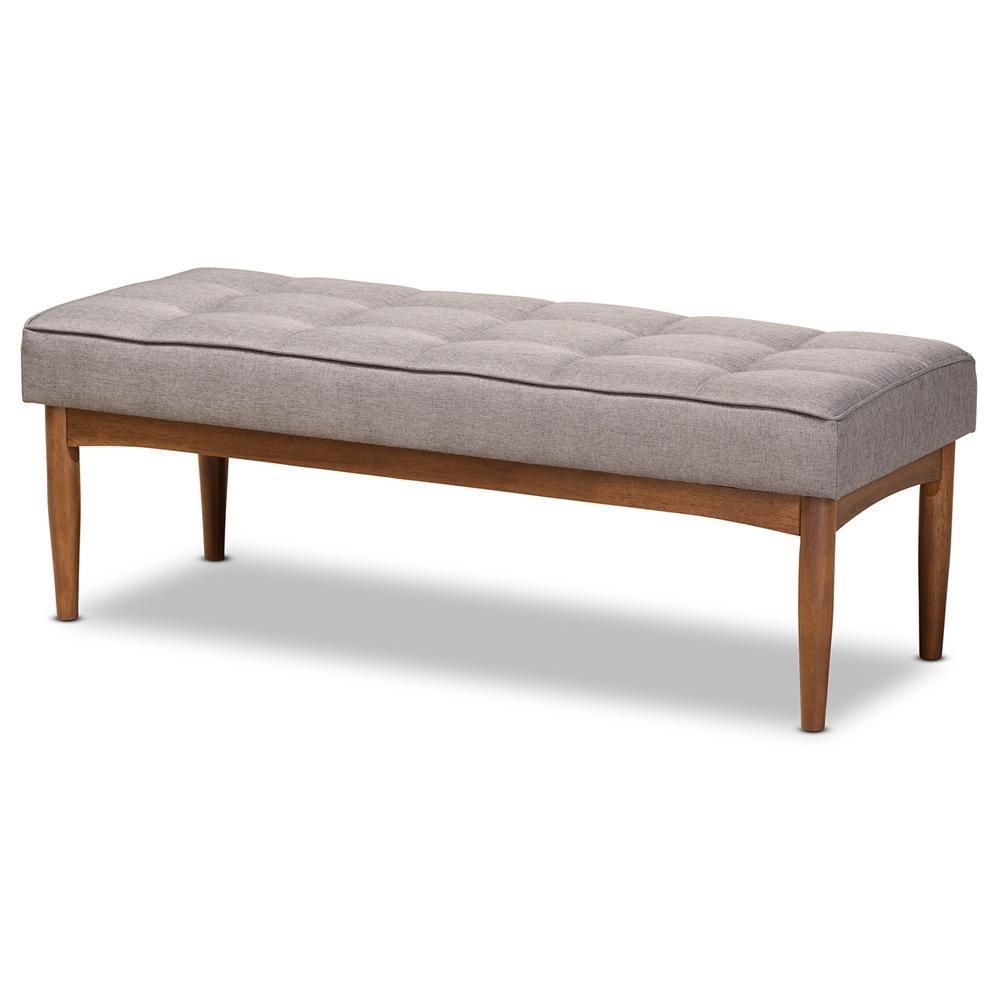 Sanford Mid-Century Modern Grey Fabric Upholstered and Walnut Brown Finished Wood 5-Piece Dining Nook Set FredCo