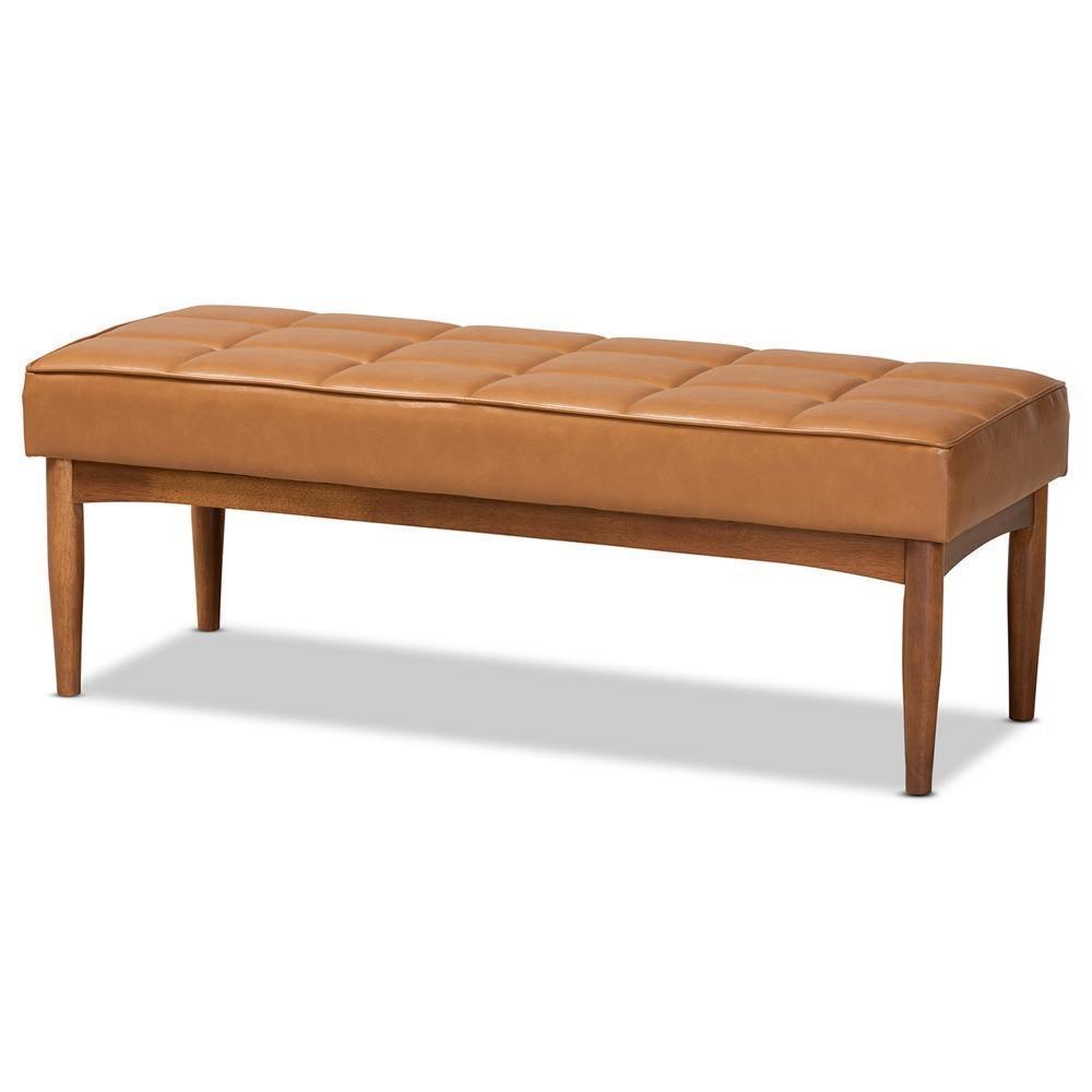 Sanford Mid-Century Modern Tan Faux Leather Upholstered and Walnut Brown Finished Wood 5-Piece Dining Nook Set FredCo