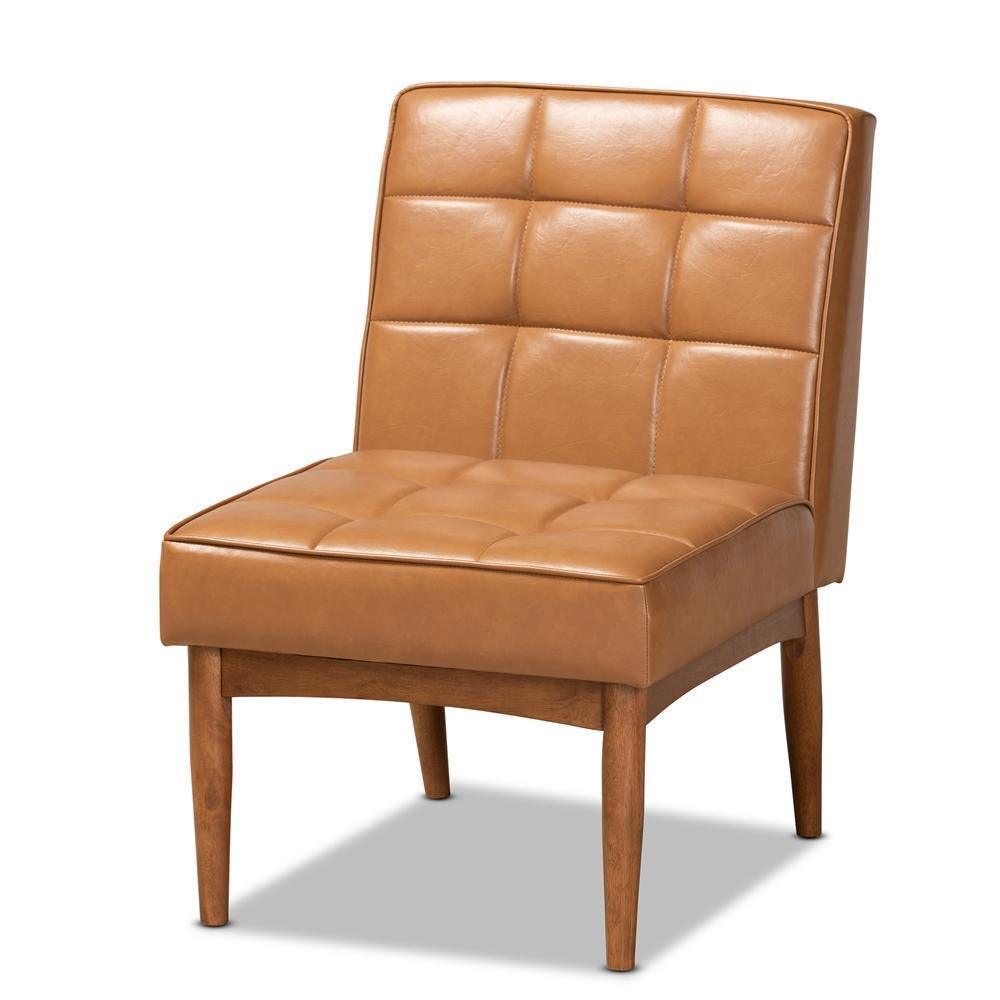 Sanford Mid-Century Modern Tan Faux Leather Upholstered and Walnut Brown Finished Wood 5-Piece Dining Nook Set FredCo