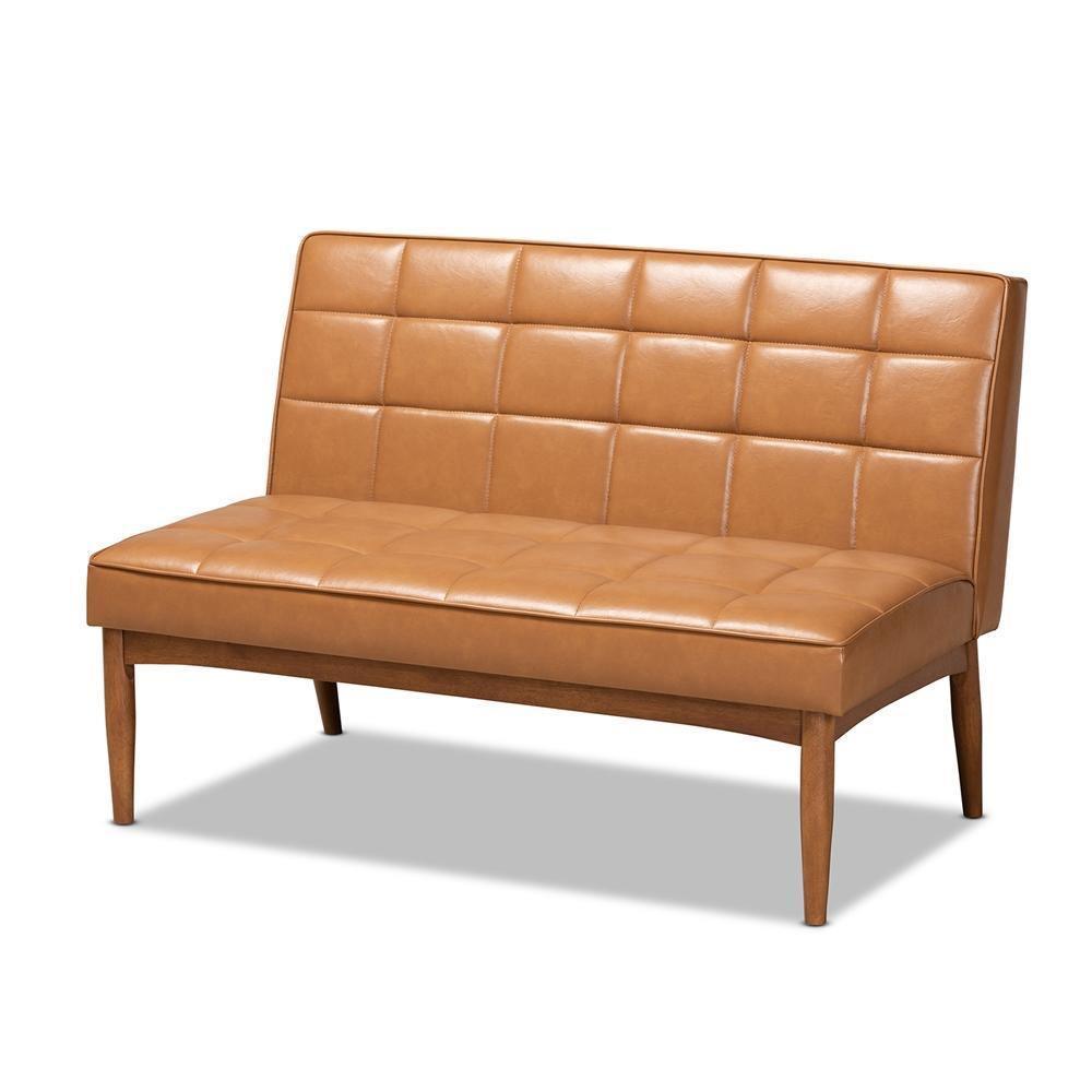 Sanford Mid-Century Modern Tan Faux Leather Upholstered and Walnut Brown Finished Wood 5-Piece Dining Nook Set FredCo