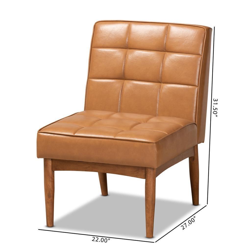 Sanford Mid-Century Modern Tan Faux Leather Upholstered and Walnut Brown Finished Wood Dining Chair FredCo