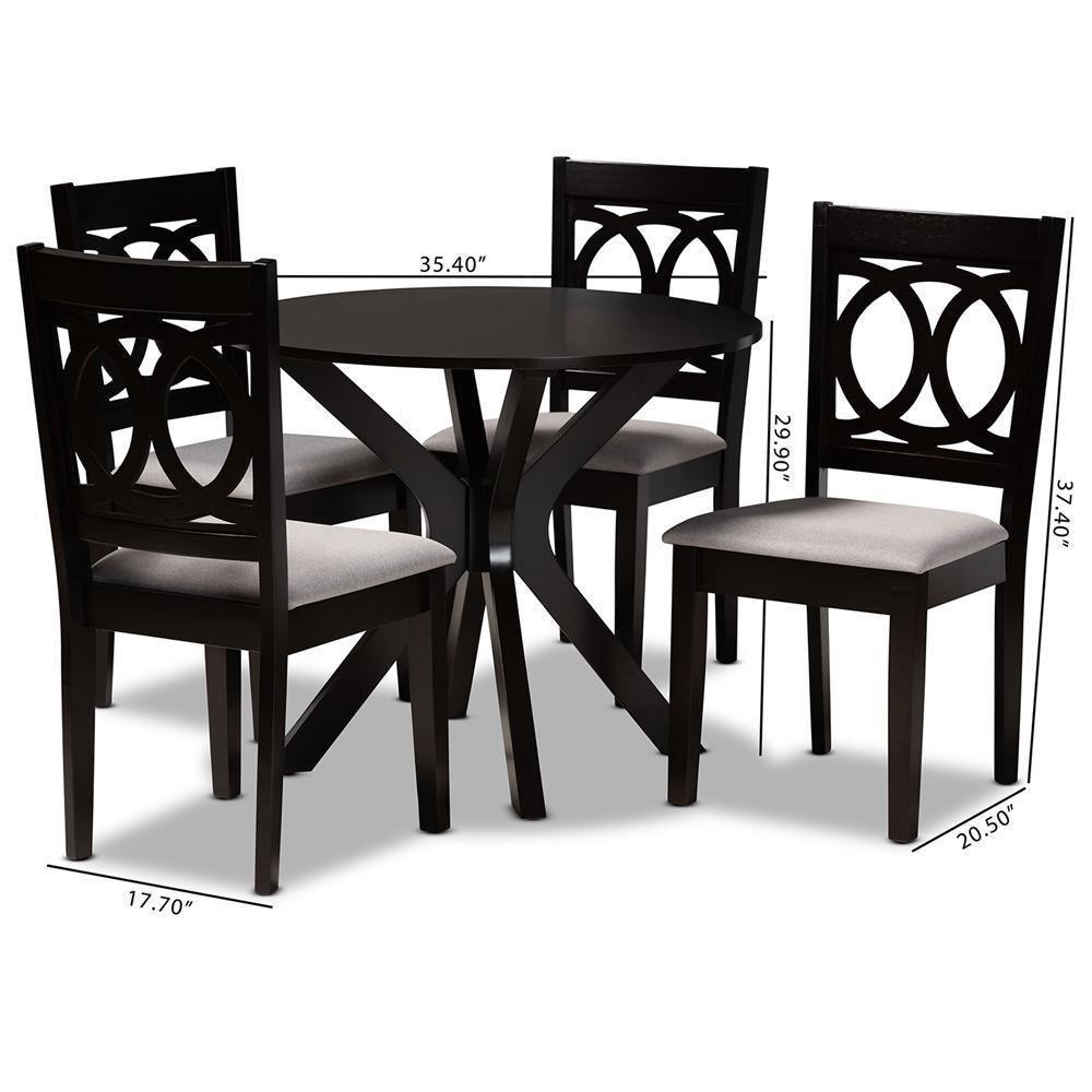 Sanne Modern and Contemporary Grey Fabric Upholstered and Dark Brown Finished Wood 5-Piece Dining Set FredCo