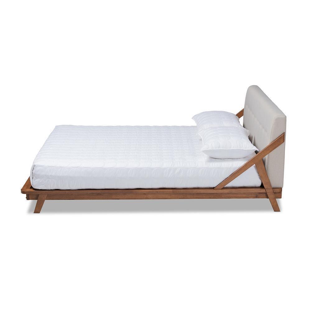 Sante Mid-Century Modern Light Beige Fabric Upholstered Wood Full Size Platform Bed FredCo
