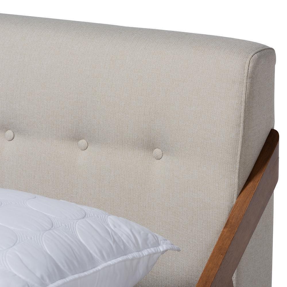 Sante Mid-Century Modern Light Beige Fabric Upholstered Wood Full Size Platform Bed FredCo