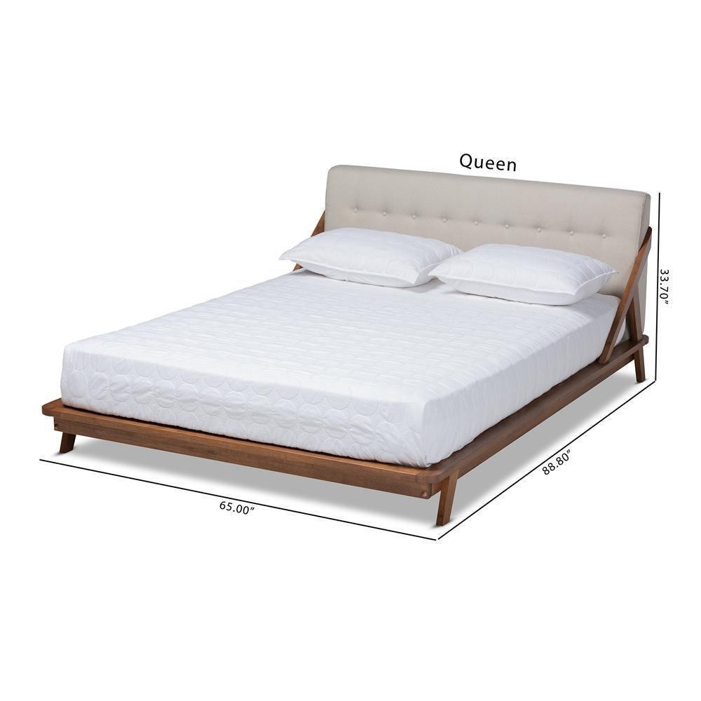 Sante Mid-Century Modern Light Beige Fabric Upholstered Wood Full Size Platform Bed FredCo