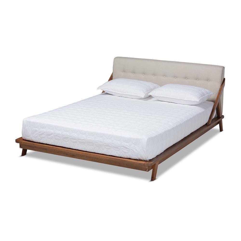 Sante Mid-Century Modern Light Beige Fabric Upholstered Wood Full Size Platform Bed FredCo